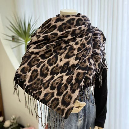 Leopard Print Thick Warm Korean Style Everyday Scarfs