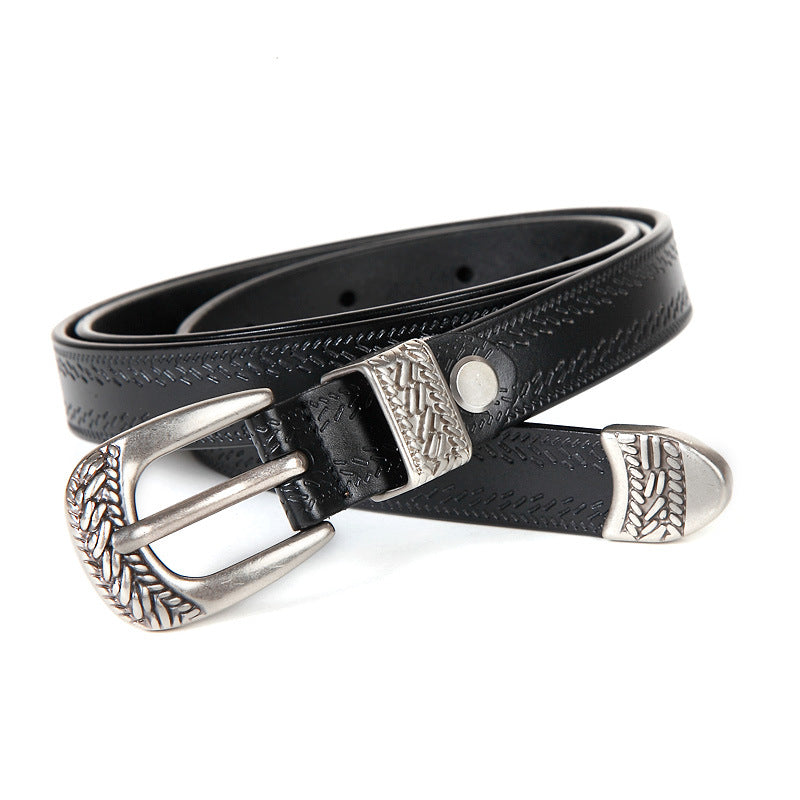 Women's Casual Pin Buckle Elegant Genuine Leather Thin Retro Belts