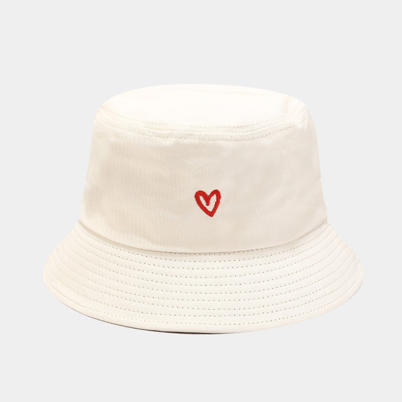 Women's Love Embroidered Cotton Bucket Hat Trendy Outdoor Hats & Caps