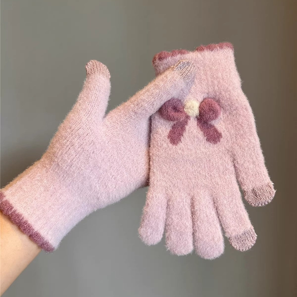 Women's Touch Screen Knitted Wool Keep Warm Five-finger Gloves