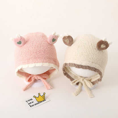 Thickened Warm Knitted Woolen Plush Bonnet Kids' Headwear