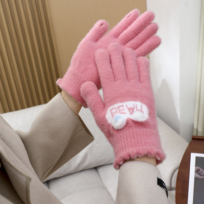 Women's Touch Screen Five-finger Plush Thickened Fleece-lined Gloves