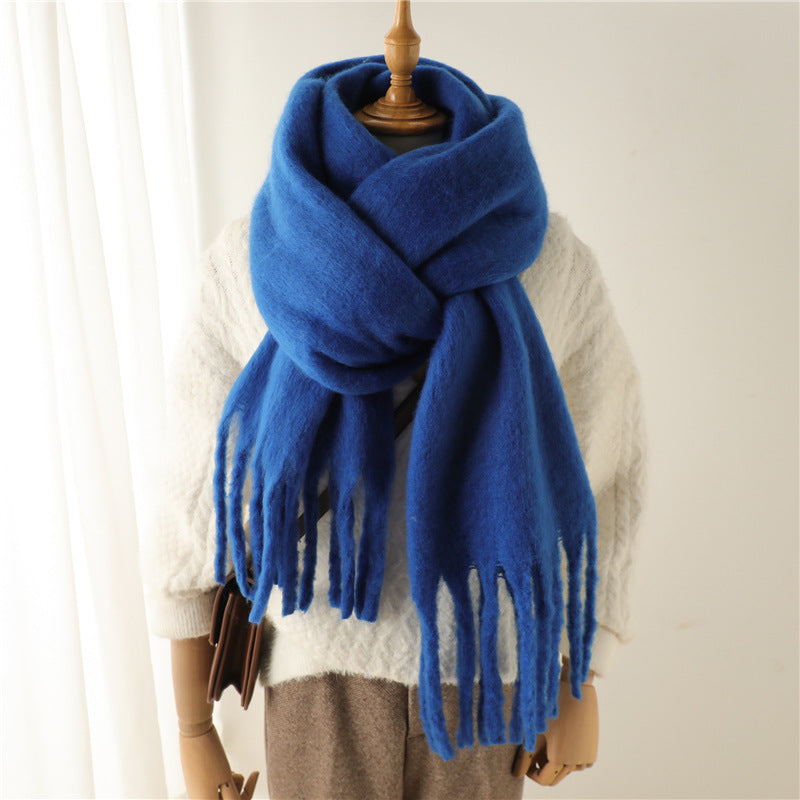 Women's & Men's Pure Color Winter Warm Lengthened Fringe Scarfs