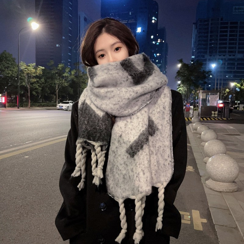 Black White Plaid Winter Warm Thickened Scarfs