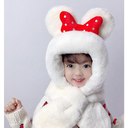 Children's Hat Korean Cute Earmuffs Bowknot Sleeve Integrated Kids' Headwear