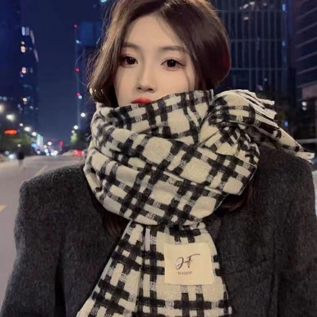 Women's Mohair Winter High-grade Plaid Artificial Cashmere Lovers Wild Warm Scarfs