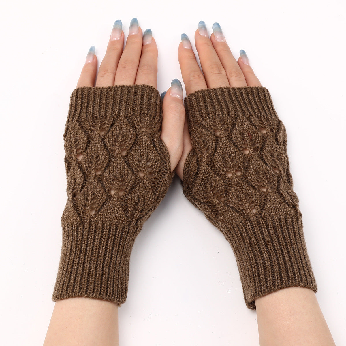 Women's & Men's Short Leaf Knitted Fingerless Wool Keep Gloves