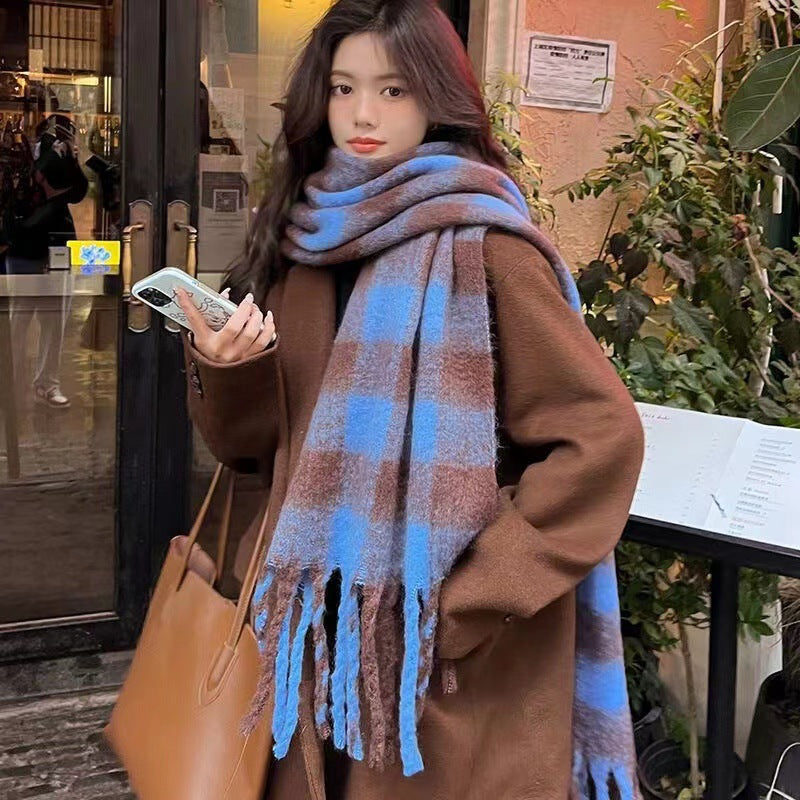 Women's Korean Plaid Thickened Warm Female Fashion Scarfs