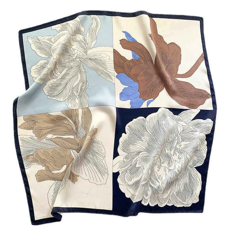 Flower Printing Silk Female Hair Band Scarfs