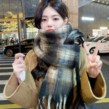 Mohair Thick Atmosphere Plaid Warm Korean Scarfs