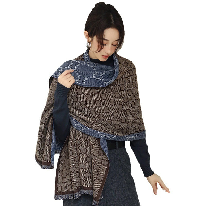 Women's Winter Thick High-grade Wool Double-sided Shawl Scarfs