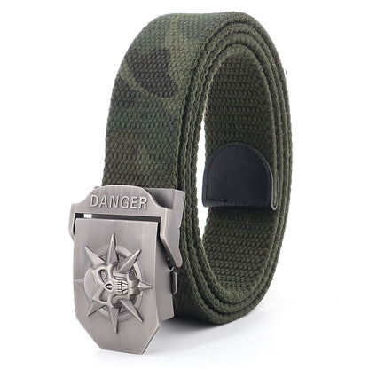 Men's Skull Alloy Thickened Canvas Lengthened Sports Green Belts