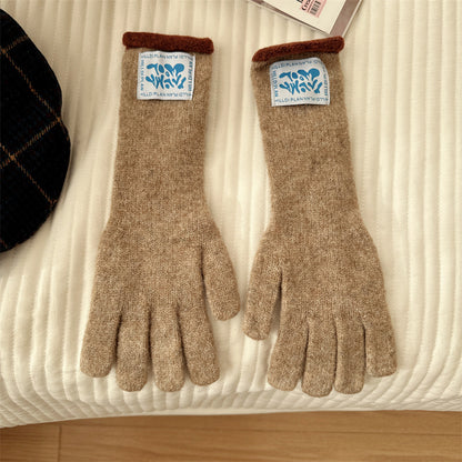 Winter Wool Knitted Touch Screen Cloth Label Thickened Gloves