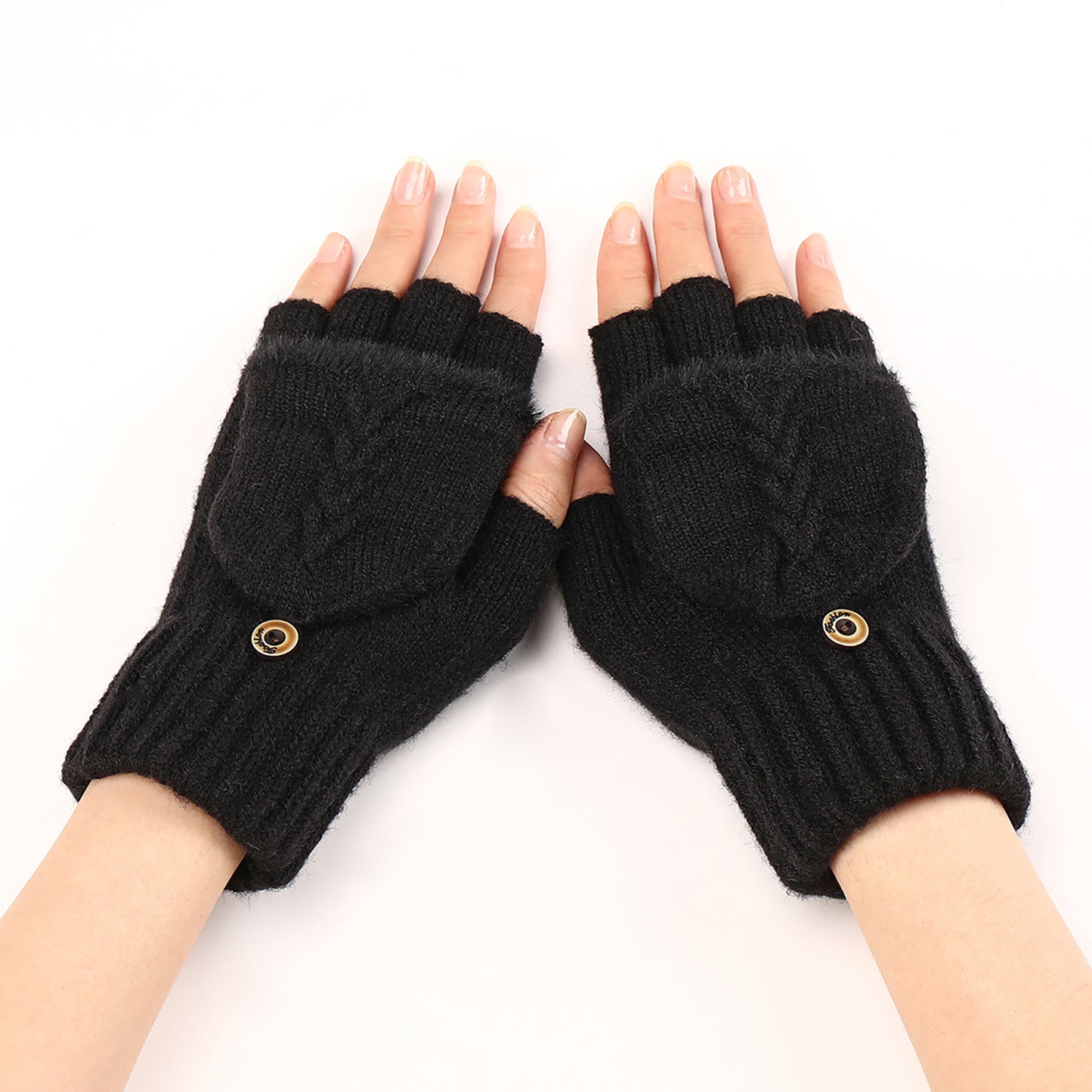 Women's Flip Short Frayed Hem Wool Fingerless Gloves