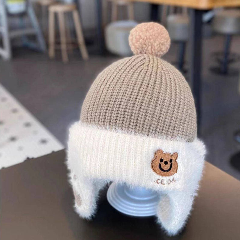 Children's Warm Knitted Male Female Cute Bear Fur Kids' Headwear