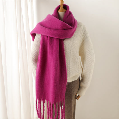 Women's & Men's Pure Color Winter Warm Lengthened Fringe Scarfs