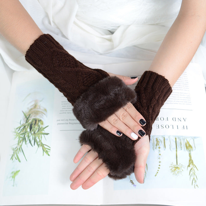 Women's Knitting Wool Oversleeve Knitted Warm Open Gloves