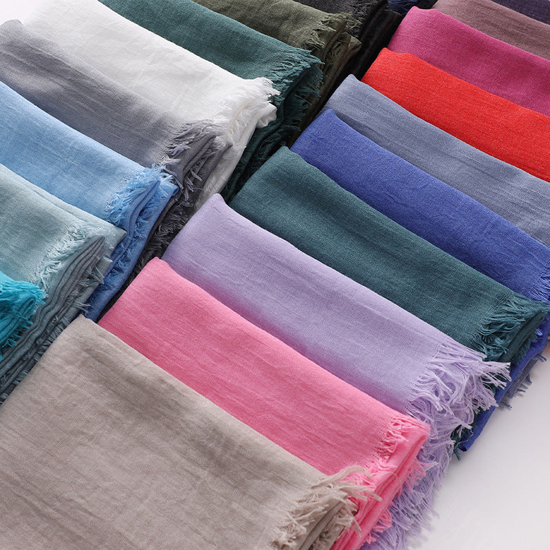 Pure Color Tassel Cotton Linen Hui Gauze Scarfs