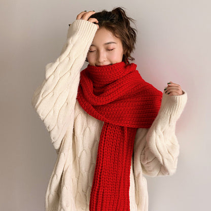 Women's & Men's Knitted Wool Solid Color Young Lady Thick Scarfs