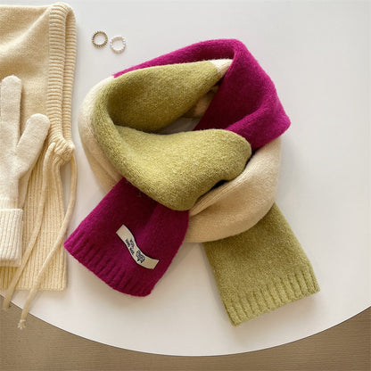 Women's Pink Color Matching Wool Knitted Winter Scarfs