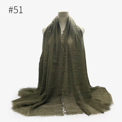 Women's Color Woolen Cotton Monochrome Split Wrinkle Scarfs