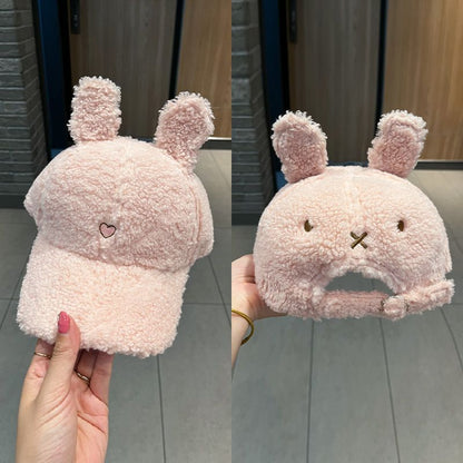 Female Springtide Cute Rabbit Ears Plush Baseball Spring Warm Hats & Caps