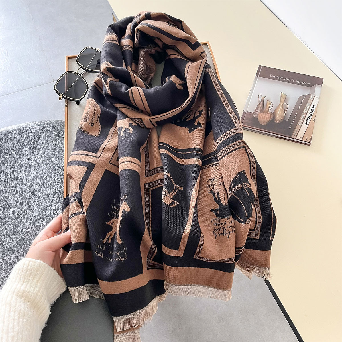 Plaid Horse Fashionable Warm Double-sided Thickened Scarfs