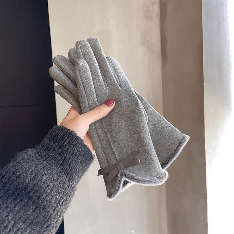 Women's Fleece-lined Thick Cute Windproof Plush Angora Cycling Driving Warm Gloves