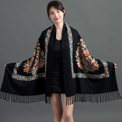 Women's Sunflower Embroidered Artificial Cashmere Ethnic Style Scarfs