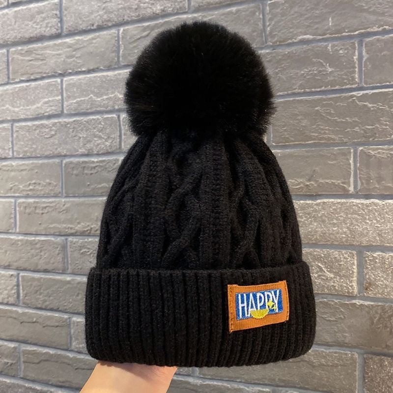 Women's Fleece-lined Woolen Hat Thickened Warm Knitted Hats & Caps