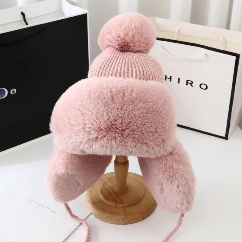 Women's Winter Thickened Cold Protection Plush Fur Ball Knitted Wool Hats & Caps