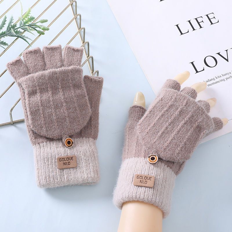 Women's Flip Korean Style Winter Cute Fleece-lined Gloves