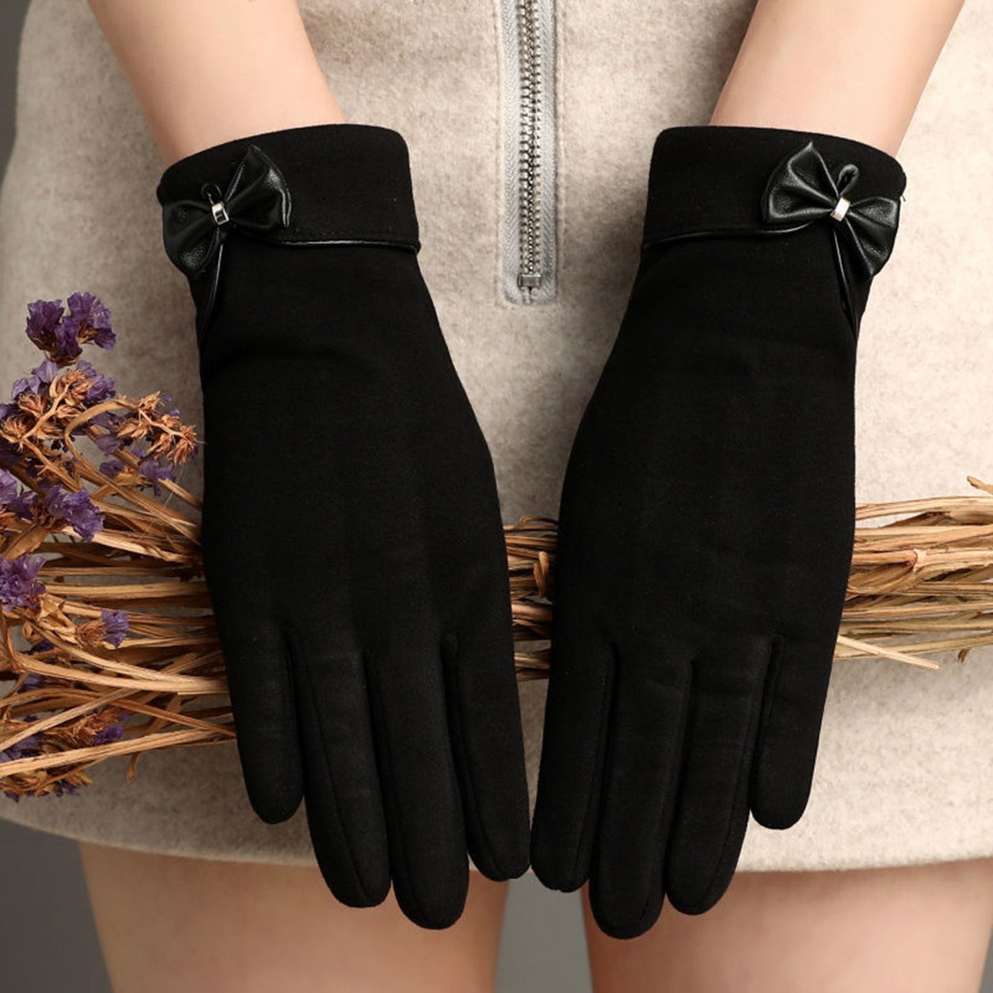 Women's Winter Driving Warm Fleece-lined Riding Windproof Touch Screen Gloves