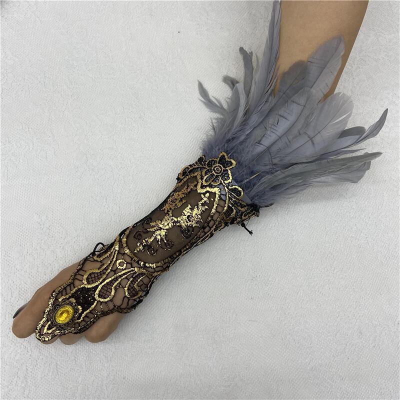 Halloween Feather Gothic Style Hollow Gold Gloves