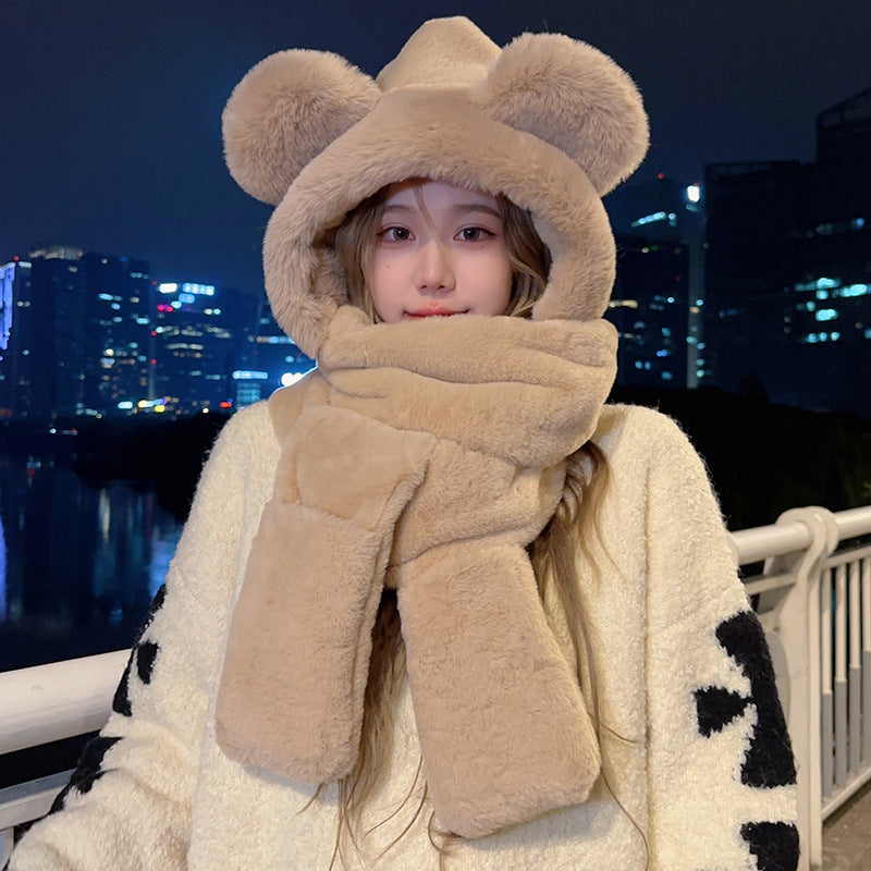 Women's Plush Bear Hat Integrated Winter Cartoon Kids' Headwear