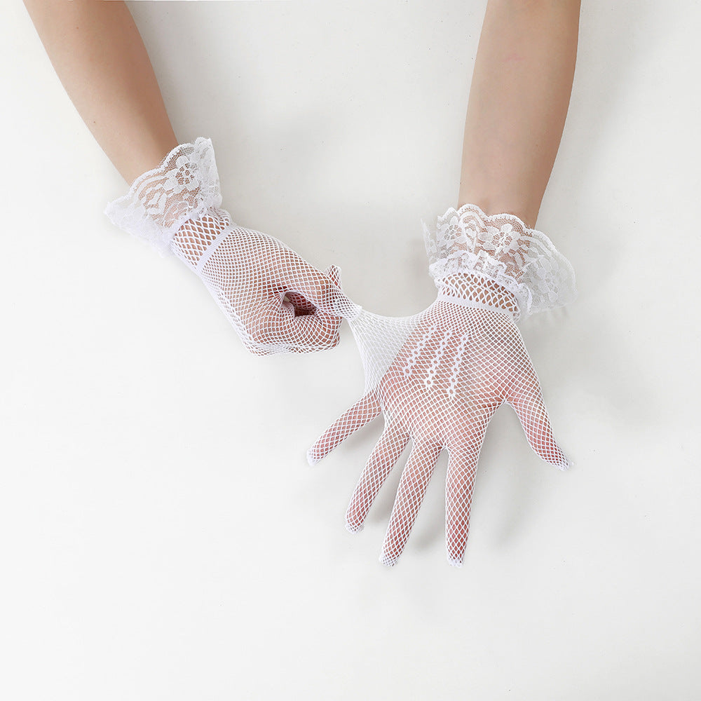 Women's Bridal Wedding Fishnet Bow Dress Lace Gloves