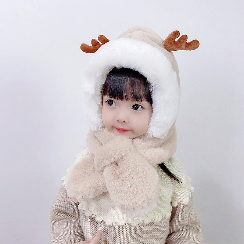 Children's Hat One-piece Boys Cute Fleece Ears Kids' Headwear