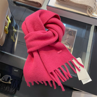 Pure Wool Female Winter High Sense Tassel Warm Scarfs