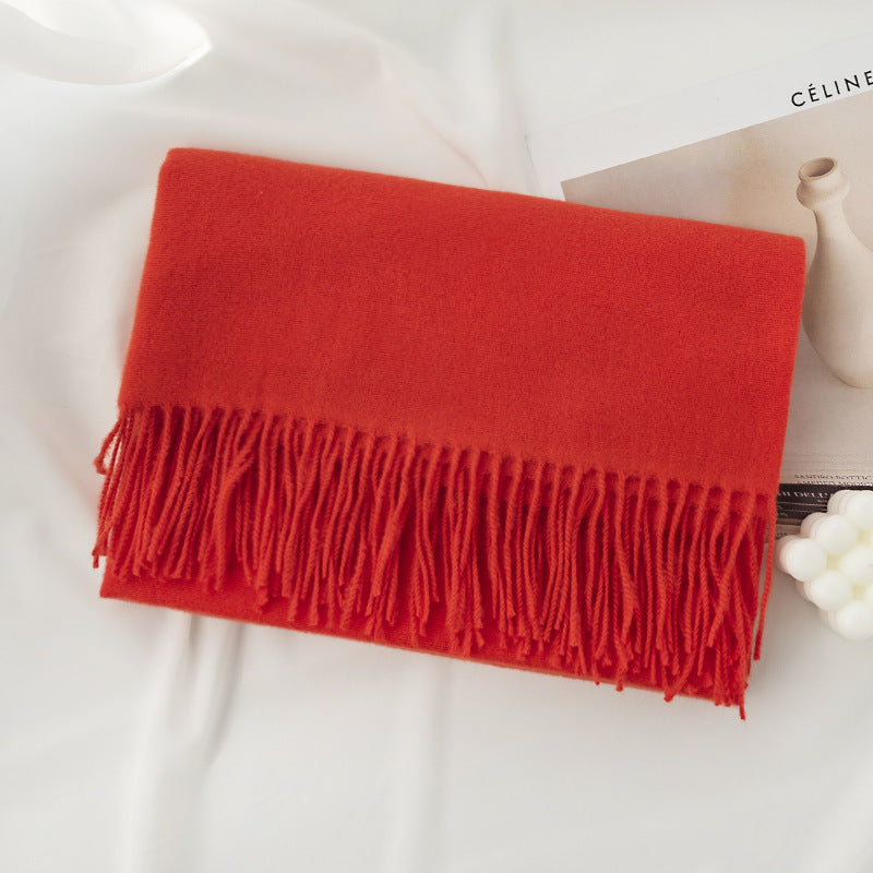 Women's Red High-grade Versatile Artificial Cashmere Solid Scarfs