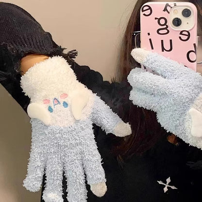 Women's Touch Cute Puppy Plush Knitted Finger Gloves