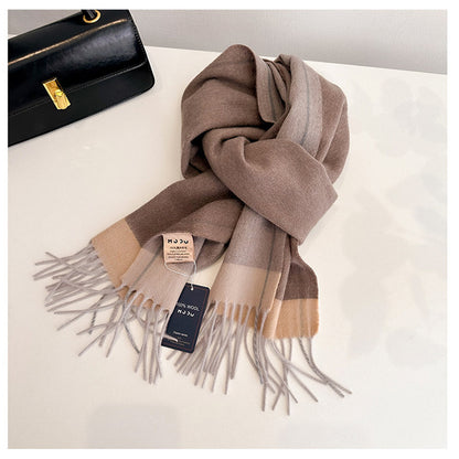 Women's & Men's Wool Double-sided Solid Color Matching Tassel Threading Scarfs