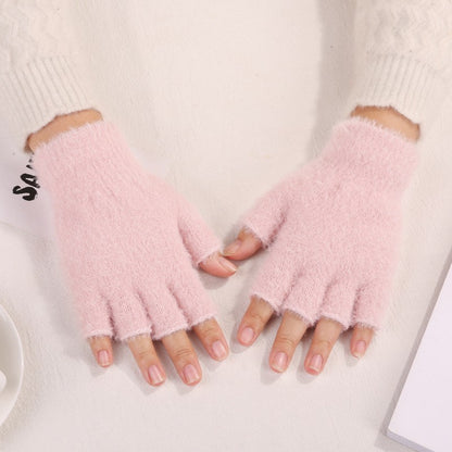 Women's & Men's Warm Knitted Writing Fingerless Solid Color Gloves