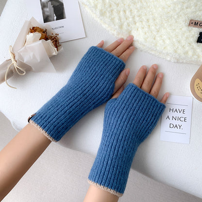 Women's Knitted Half Winter Fingerless Finger Writing Gloves