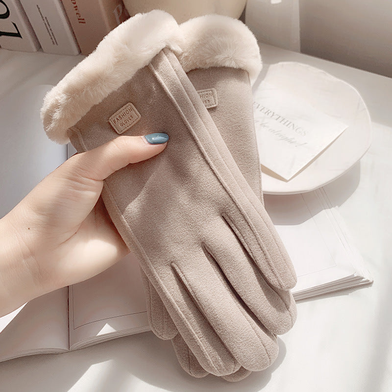 Women's For Winter Fleece-lined Thick Suede Touch Gloves