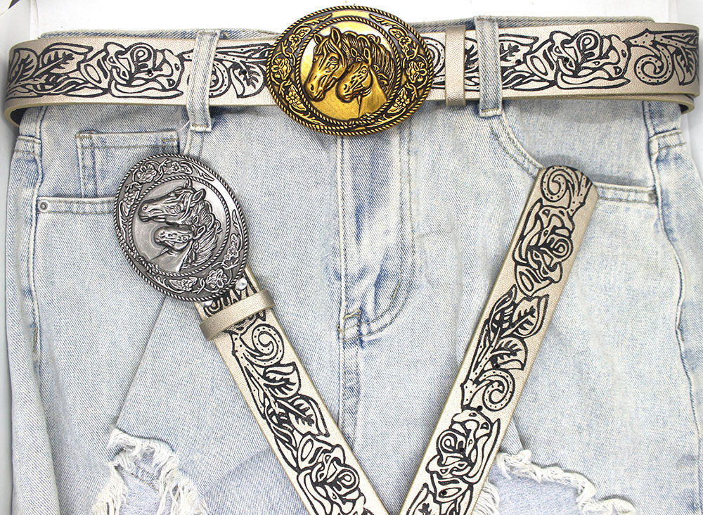 Women's Double Horse Buckle Vintage Jeans Skirt Shaped Belts