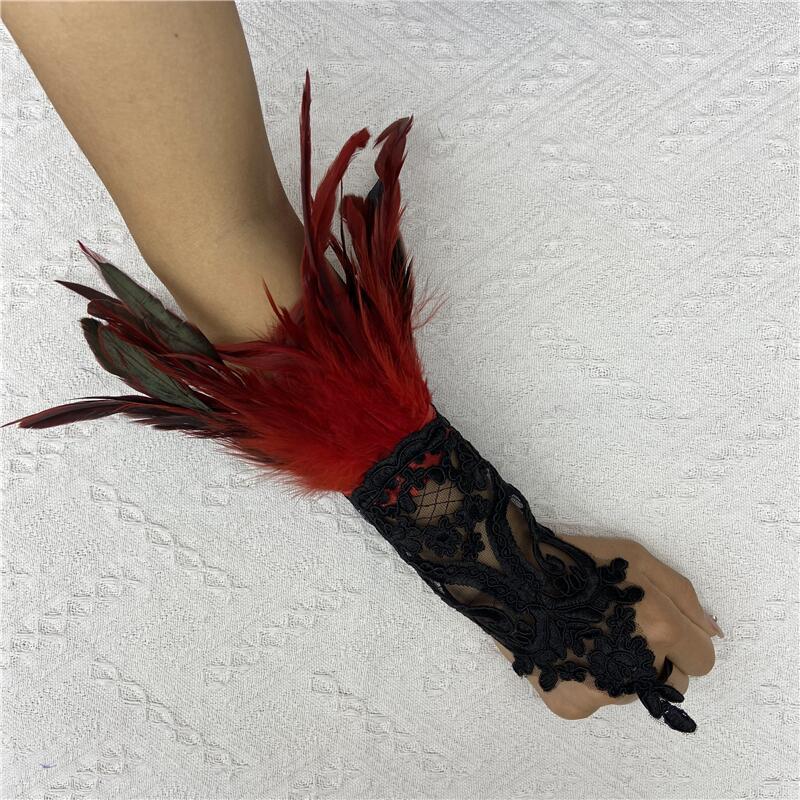 Halloween Feather Hook Finger Party Prom Black Gloves