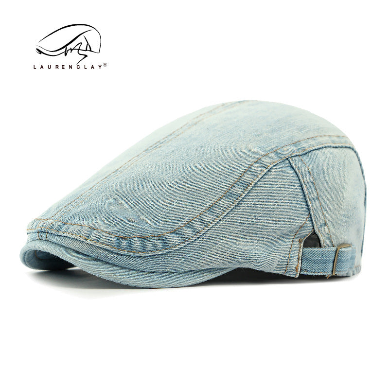 Women's & Men's Washed Denim Beret British Retro Advance Simple Casquette Hats & Caps