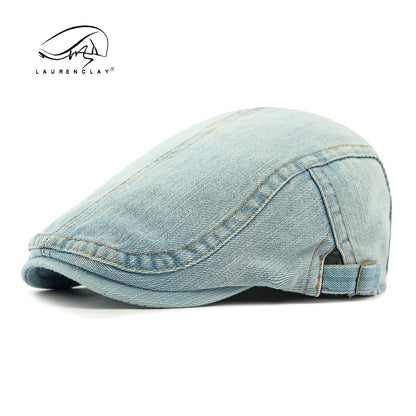 Women's & Men's Washed Denim Beret British Retro Advance Simple Casquette Hats & Caps