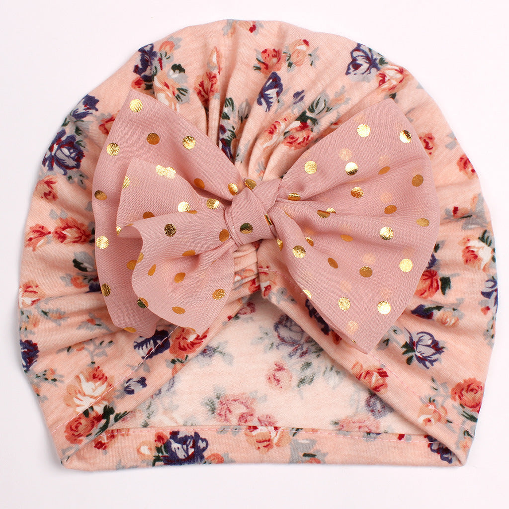 Children's Printed Hat Bowknot Bag Infant Thin Kids' Headwear