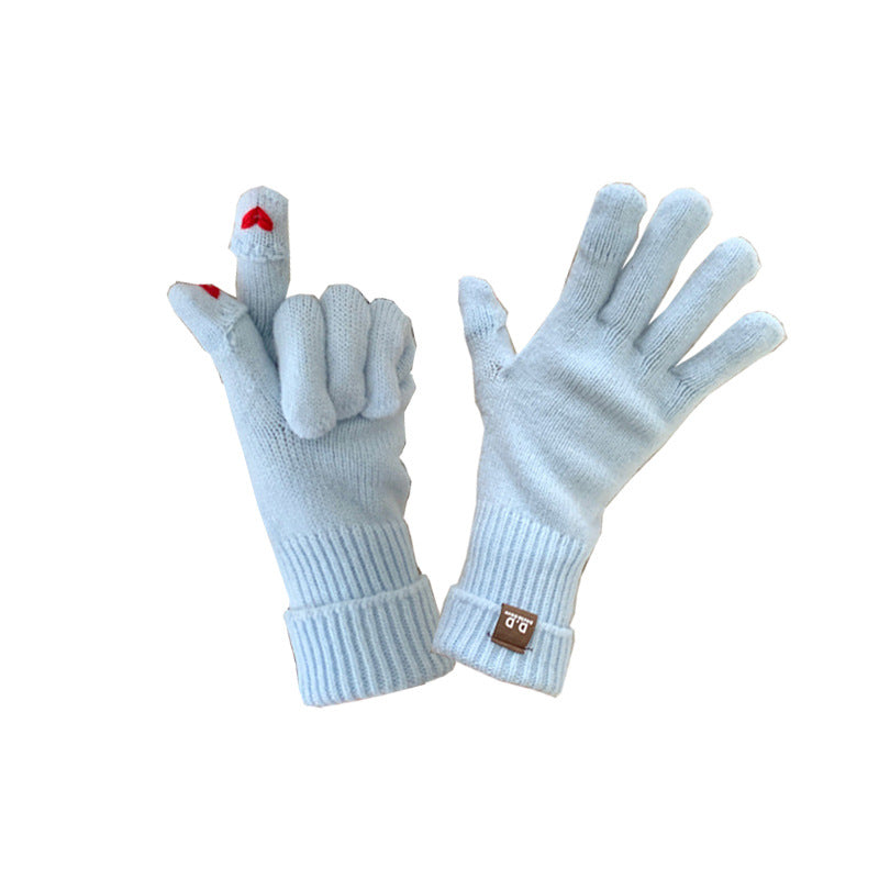 Love Embroidered Female Open Finger Touch Gloves